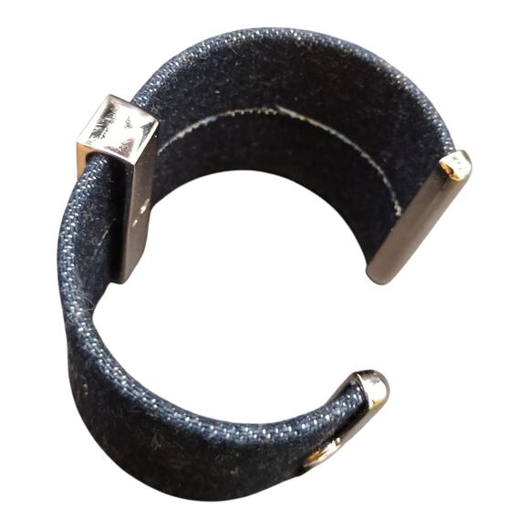 Swarovski Blue And Silver Toned Crystal Bar Stylish Blue Denim Cuff Bracelet - Picture 12 of 14